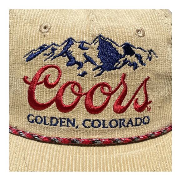 Coors Rocky Mountains Logo Beer Colorado Beige Corduroy Snapback Rope Cap Hat - Picture 13 of 14